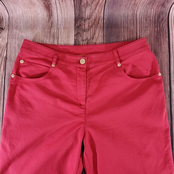 *Read Desc* St John Womens Size 4 Red 5 Pockets Straight Leg Pants Cotton Blend - Picture 3 of 15